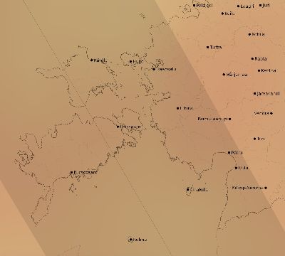 Map of the average cloud coverage across Estonia for the solar eclipse of 08/21/1914