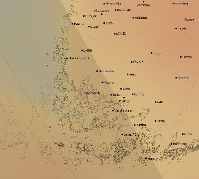 Map of the average cloud coverage across Finland for the solar eclipse of 08/21/1914