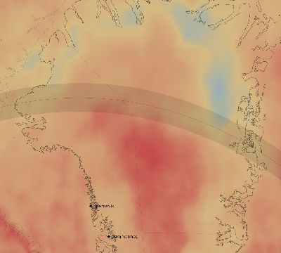 Map of the average cloud coverage across Greenland for the solar eclipse of 08/21/1914