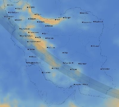Map of the average cloud coverage across Iran for the solar eclipse of 08/21/1914