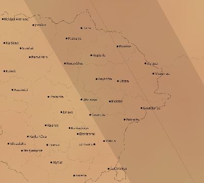 Map of the average cloud coverage across Lithuania for the solar eclipse of 08/21/1914