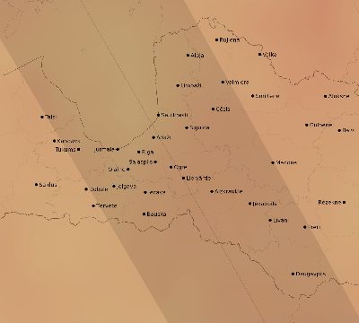 Map of the average cloud coverage across Latvia for the solar eclipse of 08/21/1914
