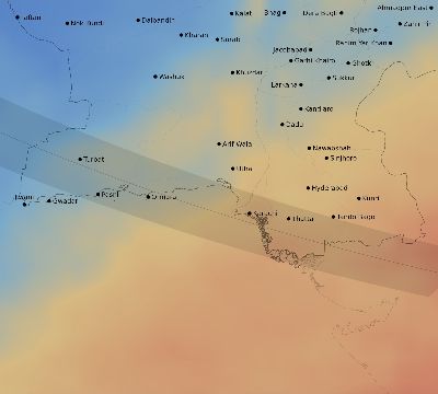 Map of the average cloud coverage across Pakistan for the solar eclipse of 08/21/1914