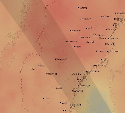 Map of the average cloud coverage across Sweden for the solar eclipse of 08/21/1914