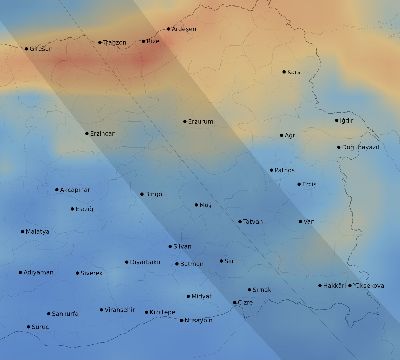 Map of the average cloud coverage across Turkey for the solar eclipse of 08/21/1914