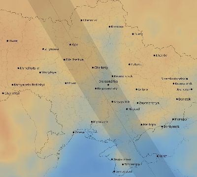 Map of the average cloud coverage across Ukraine for the solar eclipse of 08/21/1914