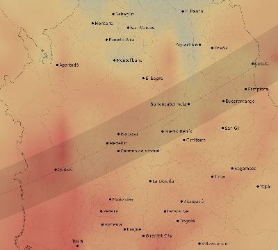 Map of the average cloud coverage across Colombia for the solar eclipse of 02/03/1916