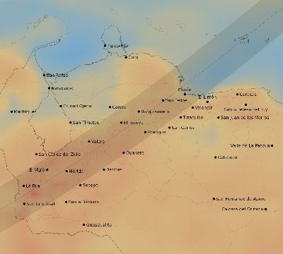 Map of the average cloud coverage across Venezuela for the solar eclipse of 02/03/1916