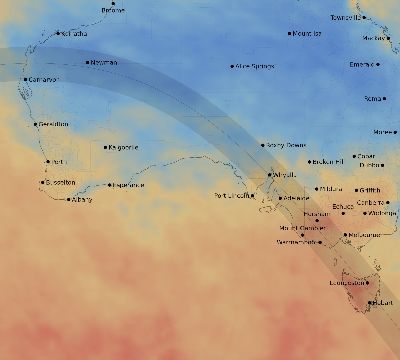 Map of the average cloud coverage across Australia for the solar eclipse of 07/30/1916
