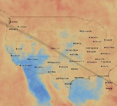 Map of the average cloud coverage across United States for the solar eclipse of 06/08/1918