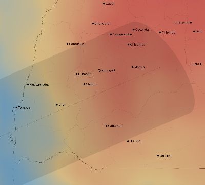 Map of the average cloud coverage across Angola for the solar eclipse of 12/03/1918