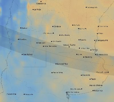 Map of the average cloud coverage across Argentina for the solar eclipse of 12/03/1918