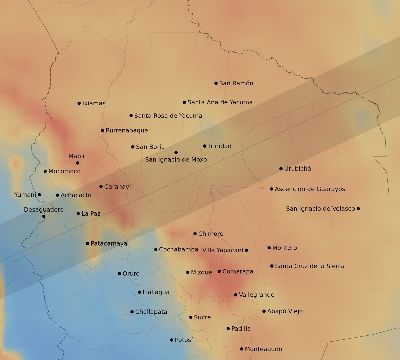 Map of the average cloud coverage across Bolivia for the solar eclipse of 05/29/1919