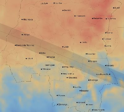 Map of the average cloud coverage across DR Congo for the solar eclipse of 05/29/1919