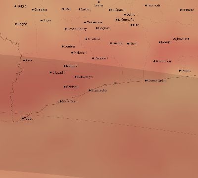 Map of the average cloud coverage across Côte d'Ivoire (Ivory Coast) for the solar eclipse of 05/29/1919