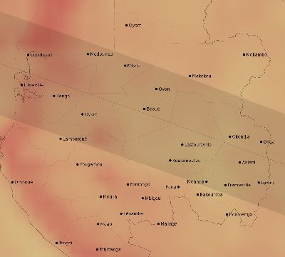 Map of the average cloud coverage across Gabon for the solar eclipse of 05/29/1919