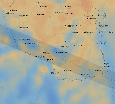 Map of the average cloud coverage across Tanzania for the solar eclipse of 05/29/1919
