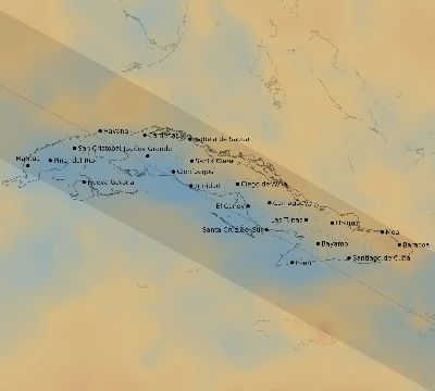 Map of the average cloud coverage across Cuba for the solar eclipse of 11/22/1919