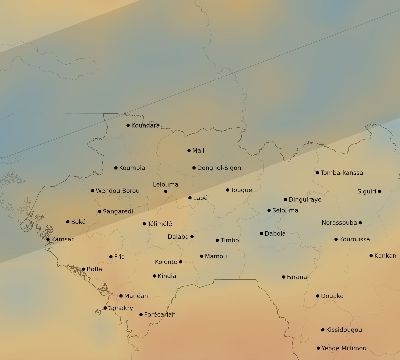 Map of the average cloud coverage across Guinea for the solar eclipse of 11/22/1919