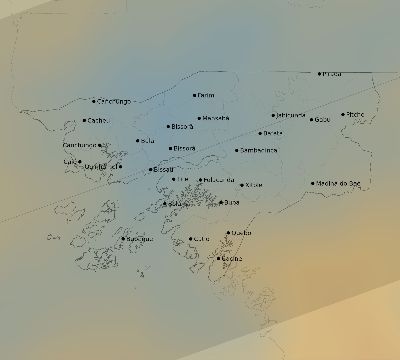 Map of the average cloud coverage across Guinea-Bissau for the solar eclipse of 11/22/1919