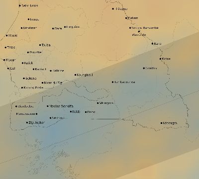 Map of the average cloud coverage across Senegal for the solar eclipse of 11/22/1919