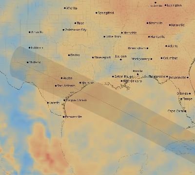 Map of the average cloud coverage across United States for the solar eclipse of 11/22/1919