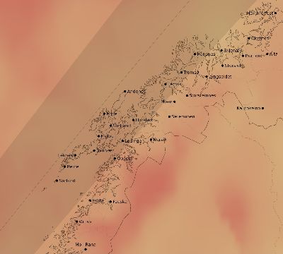 Map of the average cloud coverage across Norway for the solar eclipse of 04/08/1921