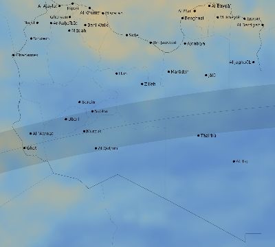 Map of the average cloud coverage across Libya for the solar eclipse of 03/28/1922