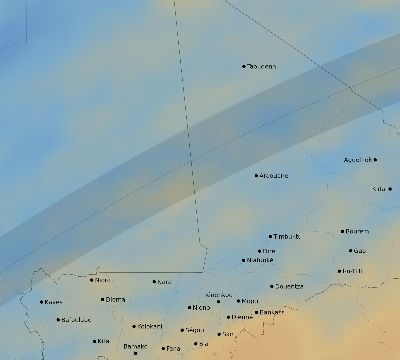Map of the average cloud coverage across Mali for the solar eclipse of 03/28/1922