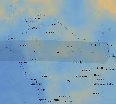 Map of the average cloud coverage across Saudi Arabia for the solar eclipse of 03/28/1922