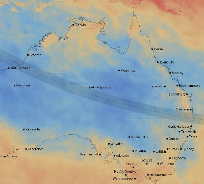 Map of the average cloud coverage across Australia for the solar eclipse of 09/21/1922
