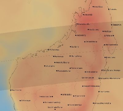 Map of the average cloud coverage across Madagascar for the solar eclipse of 03/17/1923
