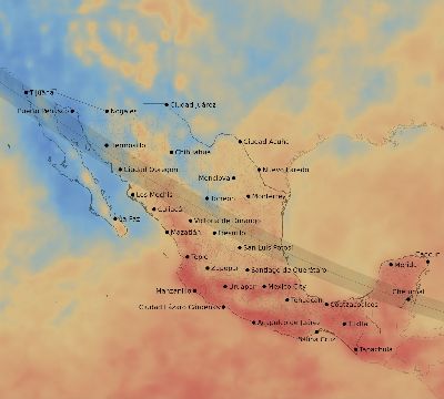 Map of the average cloud coverage across Mexico for the solar eclipse of 09/10/1923