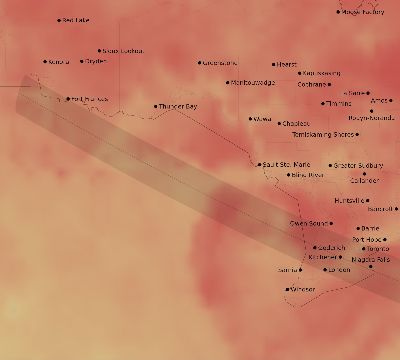 Map of the average cloud coverage across Canada for the solar eclipse of 01/24/1925