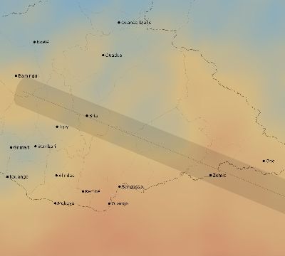 Map of the average cloud coverage across Central African Republic for the solar eclipse of 01/14/1926
