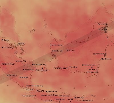 Map of the average cloud coverage across Indonesia for the solar eclipse of 01/14/1926