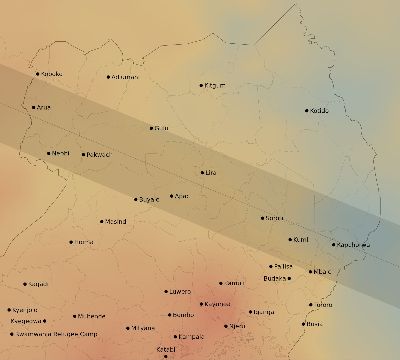 Map of the average cloud coverage across Uganda for the solar eclipse of 01/14/1926