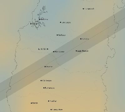 Map of the average cloud coverage across Chile for the solar eclipse of 01/03/1927