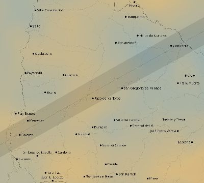 Map of the average cloud coverage across Uruguay for the solar eclipse of 01/03/1927
