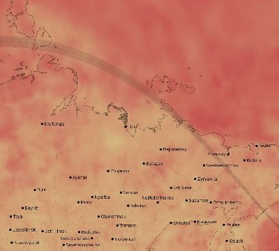 Map of the average cloud coverage across Russia for the solar eclipse of 06/29/1927