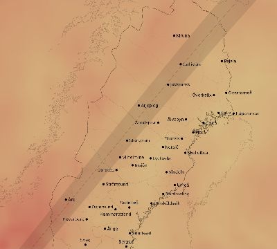 Map of the average cloud coverage across Sweden for the solar eclipse of 06/29/1927