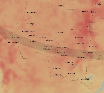 Map of the average cloud coverage across DR Congo for the solar eclipse of 11/01/1929