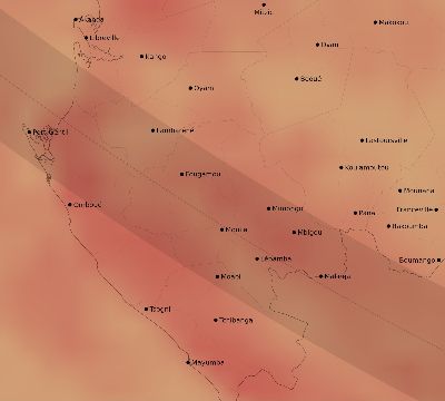 Map of the average cloud coverage across Gabon for the solar eclipse of 11/01/1929