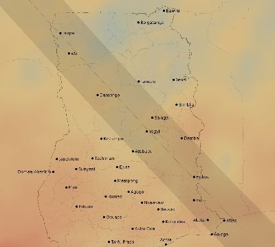Map of the average cloud coverage across Ghana for the solar eclipse of 11/01/1929