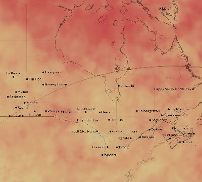 Map of the average cloud coverage across Canada for the solar eclipse of 04/28/1930