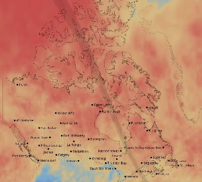 Map of the average cloud coverage across Canada for the solar eclipse of 08/31/1932