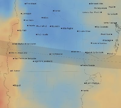 Map of the average cloud coverage across Argentina for the solar eclipse of 02/24/1933