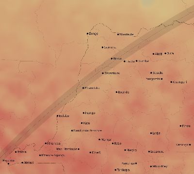 Map of the average cloud coverage across DR Congo for the solar eclipse of 02/24/1933