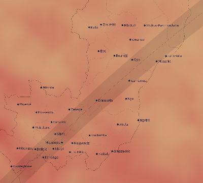 Map of the average cloud coverage across Republic of the Congo for the solar eclipse of 02/24/1933