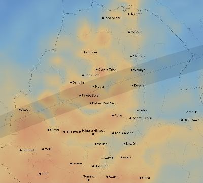 Map of the average cloud coverage across Ethiopia for the solar eclipse of 02/24/1933